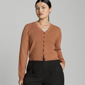 Everlane The Lux Merino Wool Yak Camel Cardigan Lightweight Knit Crop Sweater